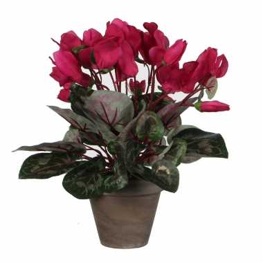 Hobby cyclaam kunstplant donker roze keramieken pot h d