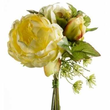 Hobby geel kunstbloemen boeket pioenroos/dille
