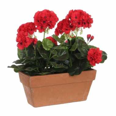 Hobby geranium balkon kunstplant rood keramieken pot l b h