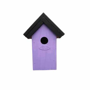 Hobby houten vogelhuisje/nestkastje zwart/lila paars dhz schilderen pakket