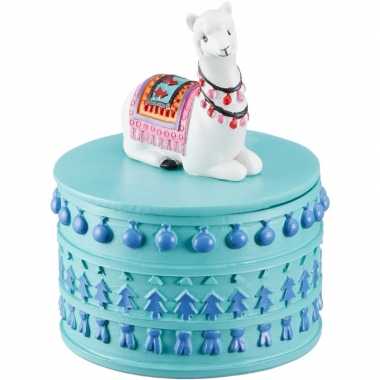 Hobby sieradendoosje witte lama/alpaca rond