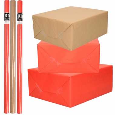 Hobby x rollen kraft inpakpapier/kaftpapier pakket bruin/rood