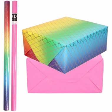 Hobby x rollen kraft inpakpapier regenboog pakket roze