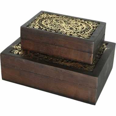 Hobby x sieradenkistjes/juwelendoosjes set bruin/goud