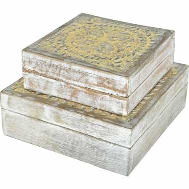 Hobby x sieradenkistjes/juwelendoosjes set wit/goud