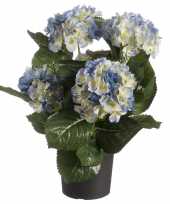 Hobby blauwe hortensia hydrangea kunstplant zwarte kunststof pot