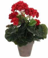 Hobby geranium kunstplant rood keramieken pot h d