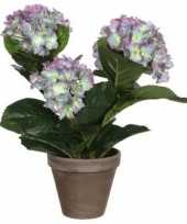 Hobby groene paarse hortensia kunstplant pot