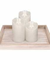 Hobby kaarsenbord plateau hout vierkant led kaarsen zilver