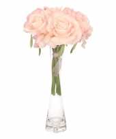 Hobby luxe boeket roze rozen smalle vaas