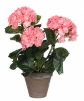 Hobby roze hydrangea hortensia kunstplant grijze pot