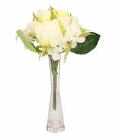 Hobby wit kunstbloemen boeket pioenroos hortensia glazen vaas