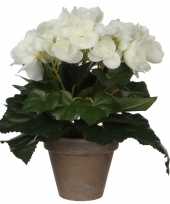 Hobby witte begonia kunstplant grijze pot 10276021