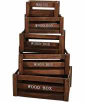 Hobby x bruine houten opberg fruitkistjes kratten wood box decoraties