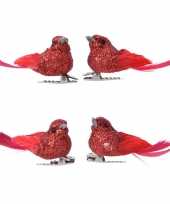 Hobby x decoratie glitter vogeltjes rood clip