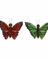 Hobby x houten magneten vlinders rood groen