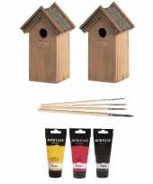 Hobby x houten vogelhuisje nestkastje zwart geel rood dhz schilderen pakket