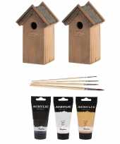 Hobby x houten vogelhuisje nestkastje zwart goud zilver dhz schilderen pakket