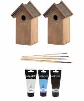 Hobby x houten vogelhuisje nestkastje zwart wit lichtblauw dhz schilderen pakket