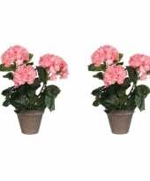 Hobby x roze hydrangea hortensia kunstplanten grijze pot