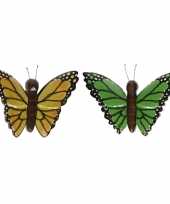 Hobby x vlinder magneten geel groen hout