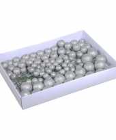 Hobby x zilveren glitter mini kerstballen stekers kunststof 10186762